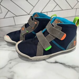 Almost new PLAE shoes size is 12.5 blue green orange & gray